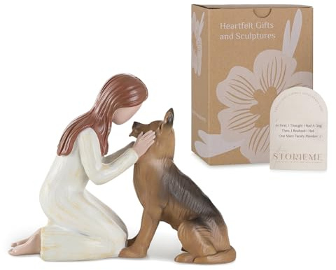 Storieme Deutsche Schäferhund mit Mädchen Figur - Handbemaltes Hund Geschenk für Hundeliebhaber zum Geburtstag Weihnachten Freundschaft (11 cm)