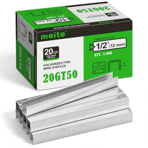 meite T50 Staples, Type 140/12 mm Heavy Duty Staples for Staple Gun, 5,000 Counts, Galvanized, 10.5 mm Crown, Compatible with T50/140 Staple Gun, Ideal for Upholstery, Furniture