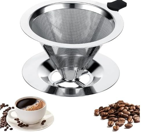 Zosenyer Filtre Cafe, Filtre a Cafe en Acier Inoxydable Réutilisable pour Faire du Café Manuel, Filtre Café Permanent pour Café Sans Papier, Comprenant Cuillère et une Brosse De Nettoyage