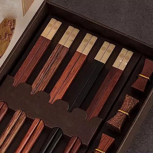 Metal Chopsticks chop Sticks chopsticks5 Pairs of Gold-Plated Chopsticks Gift Box, High-End Non-Slip Chopsticks for Household (B 25cm)