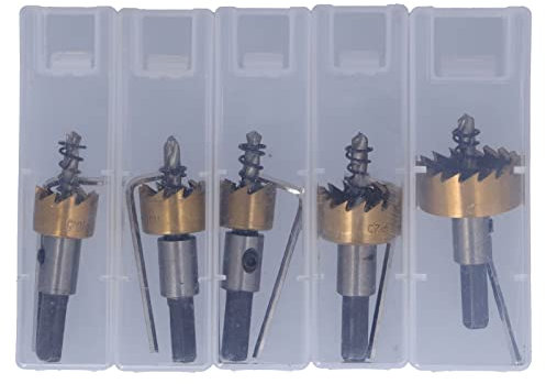 SilkRoadSupply High Speed Steel Hole Opener Set HSS Hole Saw Kit Multipurpose Metal Cutting Tool for Handheld Electric Drills Vertical Drills Magnetic Drilling Machines 5 Piece Kit