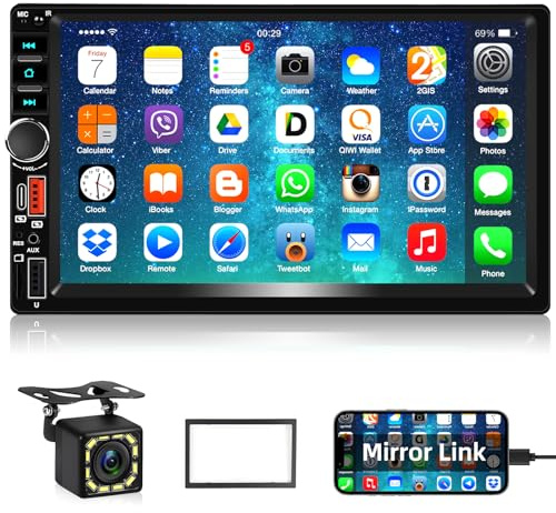 Motorsi Bluetooth 2 DIN Car Stereo, 7 IPS Pantalla táctil Car Radio MP5 Player, Compatible con Conexión Retrovisora/Bluetooth 5.2/MirrorLink/FM/Am/RDS/USB/AUX/7 Color Backlight