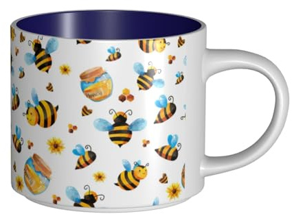 TTIGLHOH Cartoon Bee Pattern Printing Drinking Cups Large-Capacity Ceramic Mugs Suitable for Cafes Sturdy Build Non-Slip Bottom
