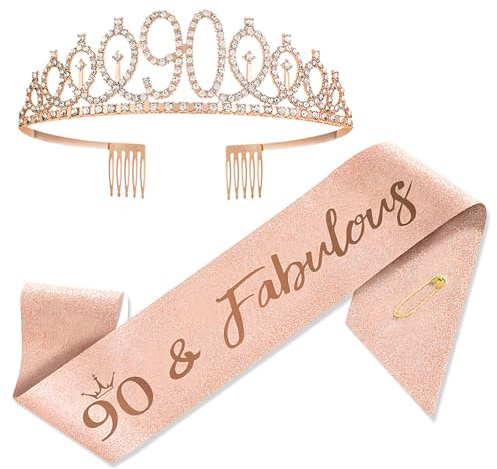 90. Geburtstag Frau Deko, 90. Krone und Schärpe, Deko 90. Frau - Alles Gute zum 90. Party Favor Supplies für Frauen 90 Jahre