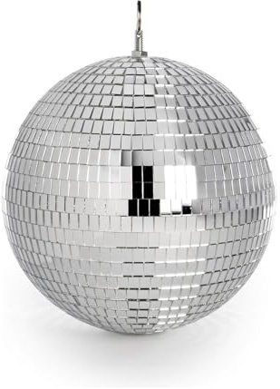 30cm Mirror Disco Ball, Hanging Silver Glitter Ball, Disco Light Effect