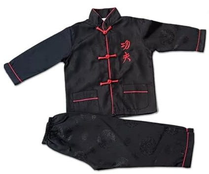 Ropa de Kung Fu para niños, Uniforme tradicional de Tai Chi para niños y niñas, traje de tanga de manga larga de artes marciales chinas Wing Chun, Negro , 14 años