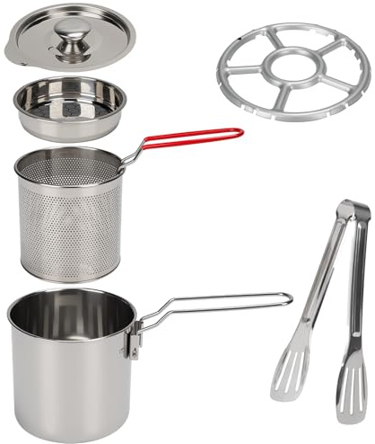 Freidora de Acero Inoxidable,Recipiente para Grasa Con Colador de Malla Fina y Cesta de Filtro,Tapa Y Pinzas Para Alimentos,Olla de Filtro de Aceite para Patatas Fritas,Pescado,Alitas de Pollo (1.2L)