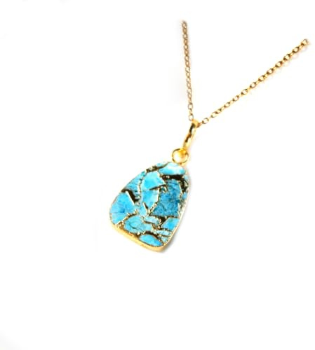 Generisch Halskette mit Türkis Dreieck Anhänger, Kette vergoldet, natürlicher Edelstein, echter Naturstein, Kintsugi Optik