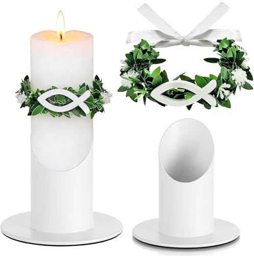 Tropfschutz Kommunionkerze,Kerzen Tropfschutz Kommunion mit 4 cm Weiß Kerzenständer,Kerzenrock Kommunion,Tropfenfänger Kommunionkerze zubehör für Kerzen mit Schleife