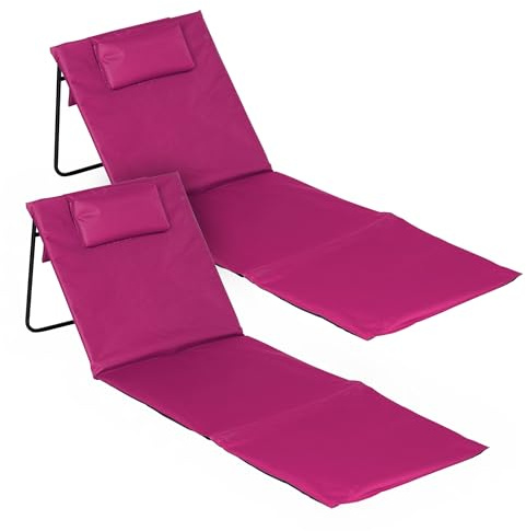 Spetebo Strandmatte 2er Set 145 x 48 cm mit Verstellbarer Lehne - pink | Liegematte faltbar verstellbare Rückenlehne und Kopfkissen - Gartenliege Strandliege für Garten Camping Picknick Reise Urlaub
