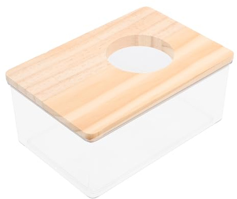 NESTINGHO Acryl Hamster Sandbad Sandtoilette mit Holzdeckel 1 Stück Transparentes Sandbad für Kleine Haustiere Wie Mäuse und Rennmäuse