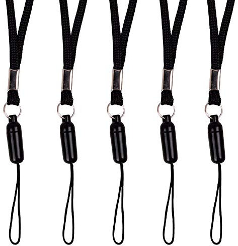 ZhaoCo Strap Lanière, 5 Pack de Nylon Détachable Lanière Tour de Cou pour Carte D'identité, Badge, Porte-clés, Affaires, Bureaux et Expositions - Noir