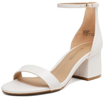 DREAM PAIRS Womens Bridal Sandals Ladies Mid Low Block Heels Sandals,White/PU Size 6.5 UK, Low-Chunk