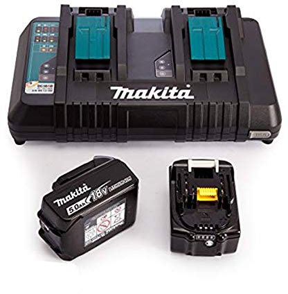 Makita DC18RD 14.4v/18v LXT Li-ion Twin Port Charger + 2 x BL1850 5Ah Batteries