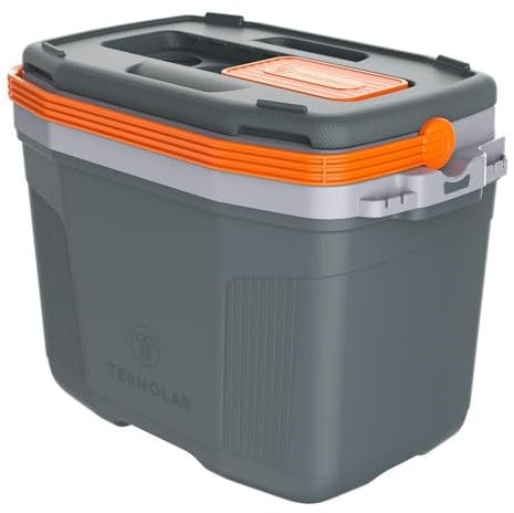 Fun Fan Line | Nevera Portátil Rígida | De Plástico Ultrarresistente | De Fácil Manejo Y Transporte | con Tapa Superior para Llaves Y Vasos | Ideal para Playa, Picnic Y Camping | 32 litros Gris