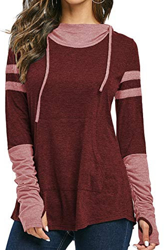 iChunhua Long Sleeves Tops Womens Cotton Sweatshrit Long for Leggings Burgundy S