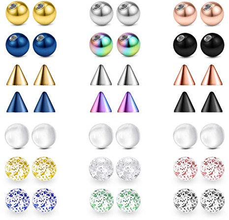 Mayhoop 16G 3mm Ersatzkugeln für Körperschmuck aus Edelstahl und klarem Acryl Barbell Teile für Lippenringe/industrielle Barbell/Nippelringe/Zungenringe 42Stk