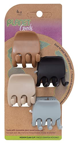 GOODY Planet Heritage Medium Claw Clips - 4-Pack, Assorted Neutral Colors- For Easily Pulling Up Your Hair - Pain-Free Hair Accessories For Women, Men, Boys & Girls
