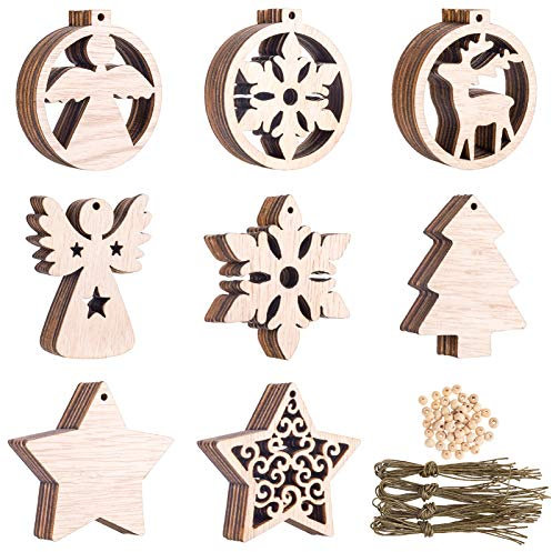 48 Pezzi Decorazioni Albero di Natale Ornamenti Legno Abbellimenti Artigianato per Albero di Natale Decorazioni Natalizie, Ciondolo Albero di Natale
