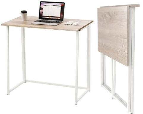 Dripex Mesa Escritorio Plegable, Compacto sin ensamblaje, para Estudio, Casa Oficina, Escritorio para computadora Manualidades, Color Madera, 80 x 45 x 74 cm