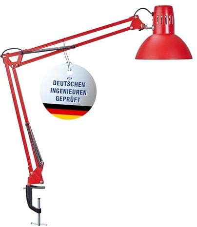 Maul Schreibtischlampe MAULstudy | Verstellbare Klemmleuchte mit Gelenkarm für Büro und Schreibtisch | Elegante Schreibtischlampe LED aus Metall | Exklusive LED-Leuchtmittel | Rot