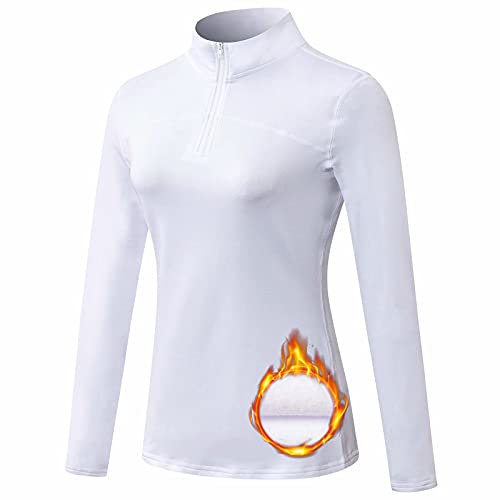 TERODACO Thermal Tops for Womens Half Zip Long Sleeve Running Base Layer Women UPF 50+ Sports Hiking Cycling Ski Underwear,Warm Wicking Quick Dry Lightweight 12523 White M