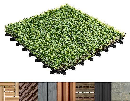 Floordirekt || Royal | Caillebotis Emboîtables | Qualité Supérieure Résistant aux intempéries | Idéales sol Extérieur, Terrasse, Balcon | 1 Pièce | 30x30cm, Gazon