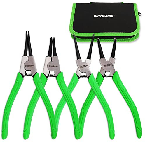 HURRICANE 4 Pieces Snap Ring Pliers Set, 7 Inch Internal & External Circlip Pliers Kit, CR-V Straight & Bent Jaw Pliers, Ideal for Ring Remover Retaining and Remove Hoses, with Portable Storage Pouch