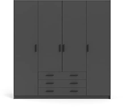 PKline Spell Kleiderschrank B183cm 4 Türen 3 Schubladen matt grau Schlafzimmer Schrank