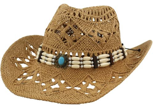 Chapeau de cowboy/cowgirl en paille cowboy panama avec bande occidentale/ouest unisexe taille unique homme femme été coachella plage style coachella brésilien bohême indiana raphia naturel,