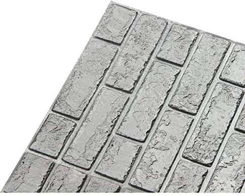 Cozylkx 3D Brick Wall Stickers Foam Wallpapers Self Adhesive Waterproof Removable Tile Stickers for Home Bedroom Bathroom(Silver-10pcs - 30cm × 30cm × 5.5mm)