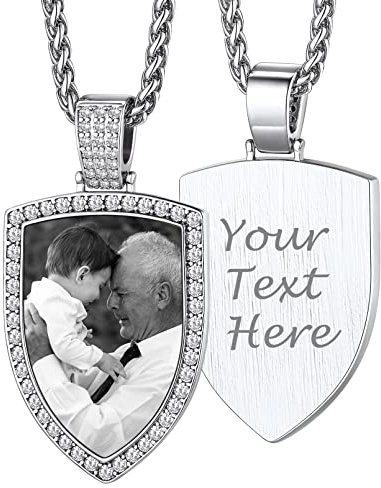 Custom4U Personalized Photo Necklace,Sparkly Cubic Zirconia Charm Picture Pendant (Gift Package)