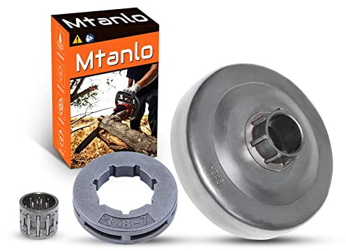 Mtanlo Tambor de piñón de embrague de 3/8-7T para motosierra Husqvarna 340 345 350 445 450 E 346 XP, rodamiento de embrague de llanta de tambor
