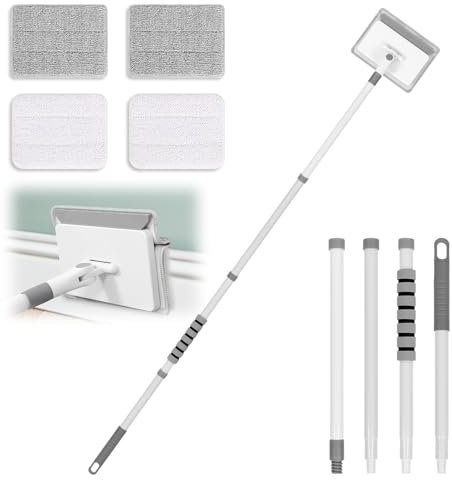 TIMIVO Sockelleisten-Reinigungswerkzeug mit Griff, 147,7 cm Sockelleisten-Reiniger mit ausziehbarem Griff, Basisbrett-Reinigungswerkzeug für Decke, Wand, Boden mit 4 wiederverwendbaren Pads