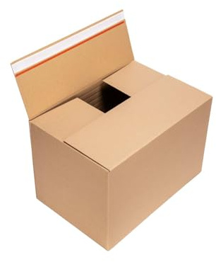 smiley pack 60 Stück Automatikboden Karton 460 x 309 x 300 mm | Fix Aufrichtekarton mit Selbstklebeverschluss und Aufreißfaden – Versandschachtel & Versandbox