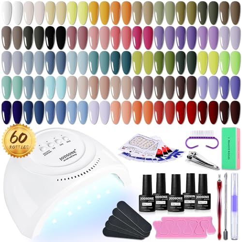 JODSONE Gel Nail Polish Set 60 Pieces with Light U V 55 Colors No Wipes Beautiful Colors Base Coat Top Coat Manicure Gift for Salon Home
