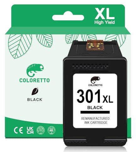 COLORETTO 301XL Wiederaufbereitet Druckerpatronen Tintenpatrone für HP 301 XL für Deskjet 2540 2050A 3050 3050A, Envy 4500 4504 5530, Officejet 2620 4630 4632 (1 Schwarz)