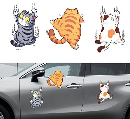 Autoaufkleber Lustige Katze, 3 Stück 3D Cartoon Tier Katze Kätzchen Sticker, Lustige Autoaufkleber Wassdichte PVC Cat Aufkleber Fenstersticker für Auto Wand Laptop