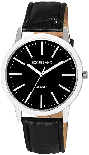 Excellanc Herren-Uhr Kunstleder Dornschließe lechtzeiger Analog Quarz 2900231 (schwarz schwarz)