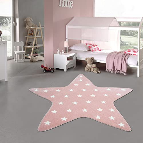 Kinder Spielteppich Stern in rosa mit kleinen weißen Sternenmuster, 120 cm rund