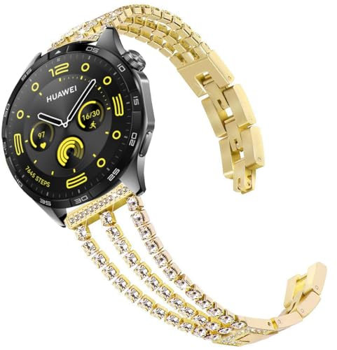 DEALELE Armband mit Samsung Galaxy Watch 46mm / Galaxy 3 45mm / Huawei Watch GT5 / GT5 Pro / 4/4 Pro / 3 / GT3 / GT2 46mm, 22mm Glizter Diamant Strass Edelstahl Metall Ersatz Armbänder, Gold