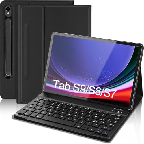 WAVATA Tastiera per Samsung Galaxy Tab S7/Tab S8 2020/2022 11 Pollice, Custodia Tastiera per Samsung S8 Magnetica Staccabile Bluetooth QWERTY Layout Italiano, Nero