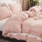 Wotcsil Set Copripiumino Singolo 135 x 200 cm Rosa con Volant Biancheria da Letto per Donne Ragazze con 1 x Copripiumino 135x200cm e 1 x Federa 50x75cm in Microfibra