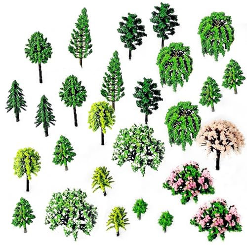 CaiYuanGJ Lot de 60 Arbres Miniatures en 12 Styles Différents (2.5-7 cm), Mixte Couleur Modèle Train Arbres, pour Modélisme Ferroviaire, Diorama, Table de Sable et Paysage DIY