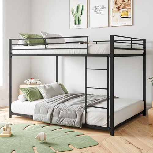 Azkoeesy 140 x 200 cm Etagenbett aus Metall, Kinderhochbett, Doppelbett, mit Lattenrost und Rausfallschutz, für Jungen und Erwachsener (Schwarz, 140x200 cm)