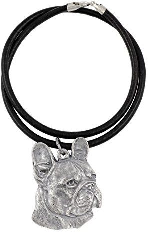 Art-Dog Hundekopf-Halskette auf Lederband - ArtDog Kollektion Hunde Halskette - Silberne Ketten mit Hundebildern - Schmuck mit Hunderassen - French Bulldog - Französische Bulldogge I