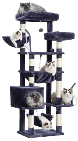 Gitelsnour Kratzbaum, Katzenturm für große Katzen mit 2 großen Plattformen, 2 Körben, Höhle und Spielzeug, 160 cm Katzenkratzbäume für Indoor-Katzen, Rauchgrau GCT020G