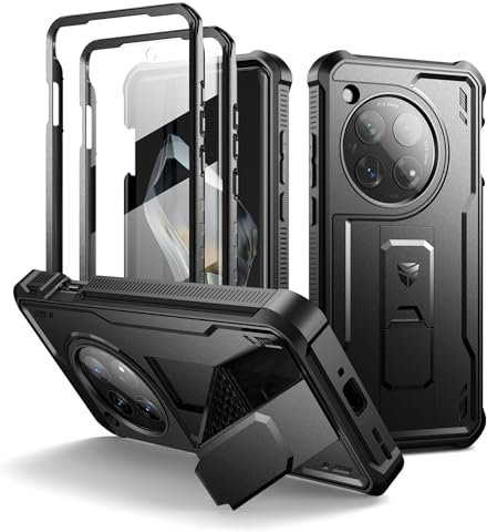 Dexnor Funda de Cuerpo Completo para OnePlus 12【Marco Frontal Doble y Soporte】, Tecnología de Amortiguador, Protección contra Caídas, Resistente a los Golpes - Negro