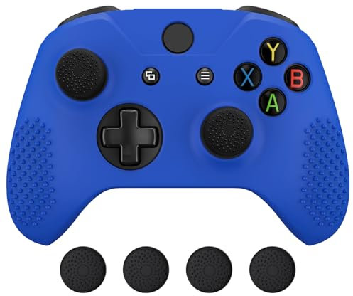 eXtremeRate PlayVital Soft Anti-Slip Dark Blue Silicone Controller Cover Skins and Black Thumb Grips Caps Protective Case for Xbox One X&S - Controller Without