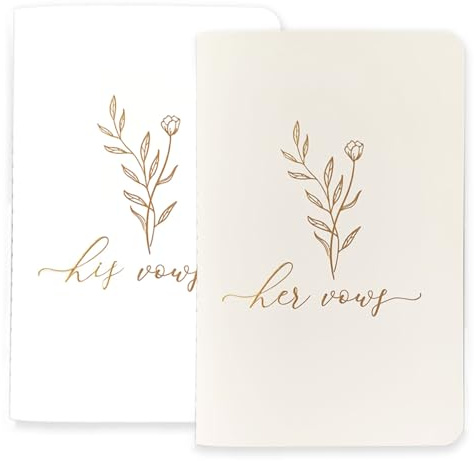 Gelübde Bücher Set mit 2 eleganten Ehebüchern für Sie und Ihn, 48 Seiten, Hochzeits-Notizbuch mit vielen Seiten zum Schreiben von Gelübden, Hochzeitsgelübde Bücher mit Goldfolie, floraler Schriftzug